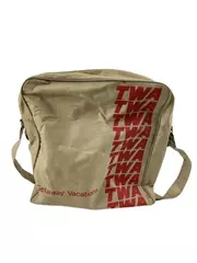 Vintage TWA Airlines Gateway Vacations Carry On Bag Luggage Beige Red Logo