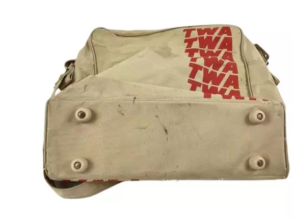 Vintage TWA Airlines Gateway Vacations Carry On Bag Luggage Beige Red Logo