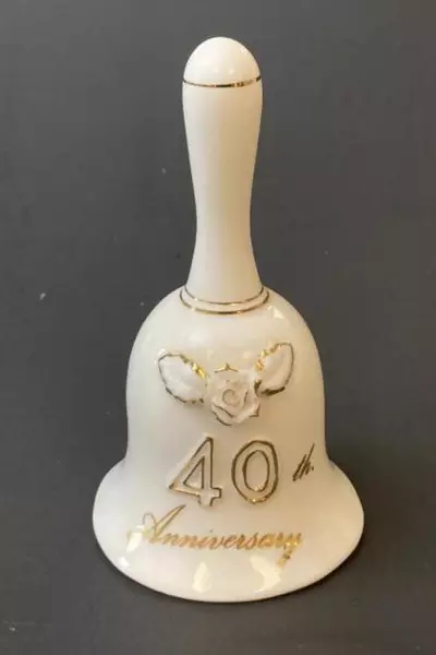 Treasure Masters 40th Anniversary Bell Fine Bone China White & Gold Collectible