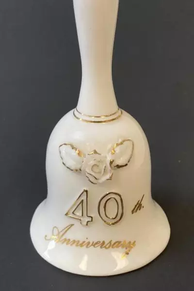 Treasure Masters 40th Anniversary Bell Fine Bone China White & Gold Collectible