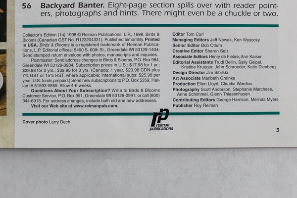 Vintage 1998 Birds & Blooms Collector's Edition Magazine - Pre-Owned