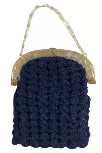 Vintage Hand Knit Purse with Plastic Chain Handle - Unique Accessory