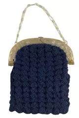 Vintage Hand Knit Purse with Plastic Chain Handle - Unique Accessory