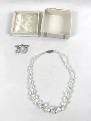 Vintage Clear Plastic Bead Necklace & Clip-On Earrings Jewelry Set