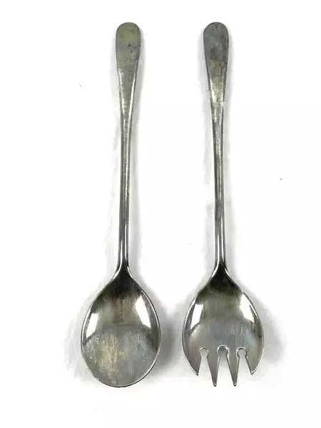 Set of 2 Vintage Silverplated Salad Serving Utensils Made In Italy Tarnish