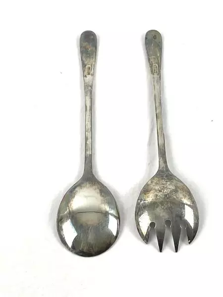 Set of 2 Vintage Silverplated Salad Serving Utensils Made In Italy Tarnish