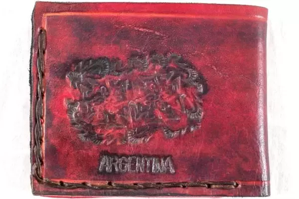 Red Tooled Embossed Leather Bi-Fold Wallet from Argentina - Card Slots