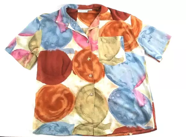 Martinique Women's Size 12 Sheer Multicolored Chiffon Short Sleeve Top - Vintage