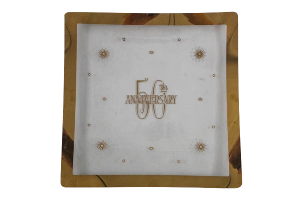 50th Anniversary Clear Glass Plate with Gold Border - 11" Collectible Decor