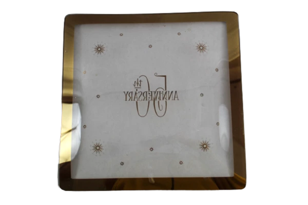 50th Anniversary Clear Glass Plate with Gold Border - 11" Collectible Decor