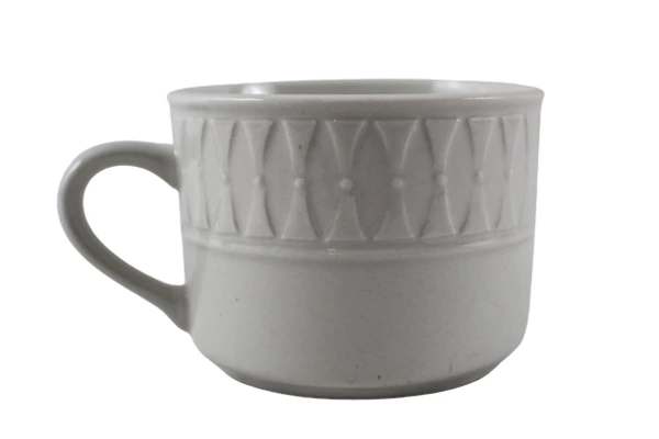 Totally Today Ceramic Coffee Mug Cup White Tooled Design 2.5" Tall