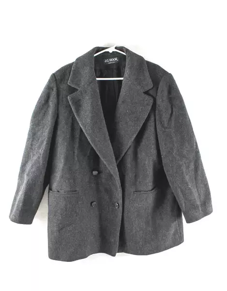 J.G. Hook Blazer Jacket Men's Size 44R Black 100% Pure Wool Double Breasted