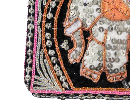 Multicolored India Elephant Applique Quilted Tote Purse with Beading & Sequins