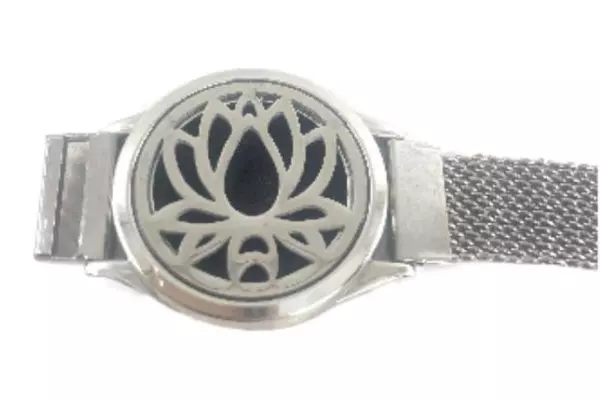 Silver Tone Adjustable Mesh Magnetic Bracelet with Lotus Locket for Photo