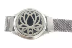 Silver Tone Adjustable Mesh Magnetic Bracelet with Lotus Locket for Photo