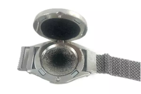 Silver Tone Adjustable Mesh Magnetic Bracelet with Lotus Locket for Photo