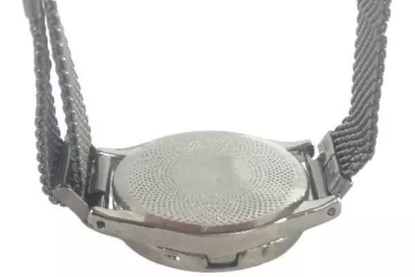 Silver Tone Adjustable Mesh Magnetic Bracelet with Lotus Locket for Photo