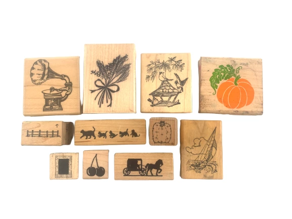 Lot of 11 Assorted Wood and Rubber Stamps for Scrapbooking & Crafting Pumpkin