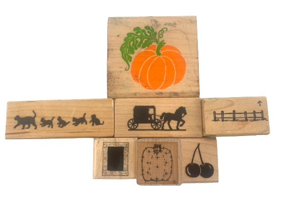 Lot of 11 Assorted Wood and Rubber Stamps for Scrapbooking & Crafting Pumpkin