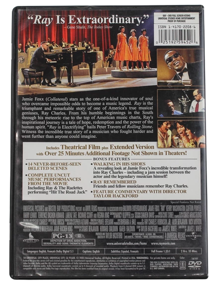 Ray DVD Jamie Foxx Full Screen 2005 Bristol Bay PG-13 Soul Music Pre-Owned