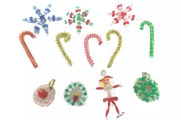 Lot of 12 Handmade Beaded Christmas Ornaments - Snowflakes & Candy Canes