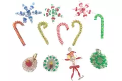 Lot of 12 Handmade Beaded Christmas Ornaments - Snowflakes & Candy Canes