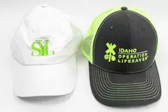 Lot of 2 Trucker Hats Neon Green White SYL Idaho Operation Lifesaver Richardson