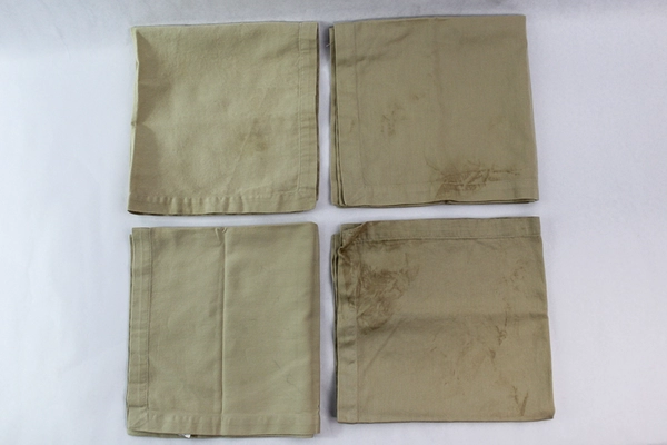 Lot of 7 Crate & Barrel Cloth Napkins Ecru & Red for DIY Crafts - Stains