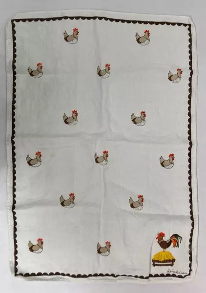 Lot of 3 Kitchen Linens: Microfiber Dishcloth, Rooster Towel, Tablecloth