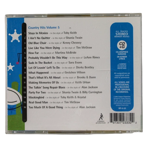 Country Hits Volume 5 CD - Karaoke, Broken Case, Untested, Sold As Is