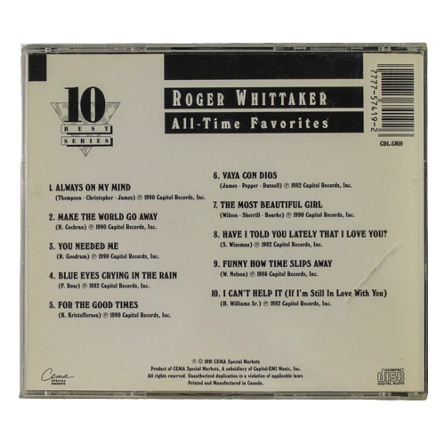 Roger Whittaker All Time Favorites CD 10 Best Series 1991 EMI Pre-Owned