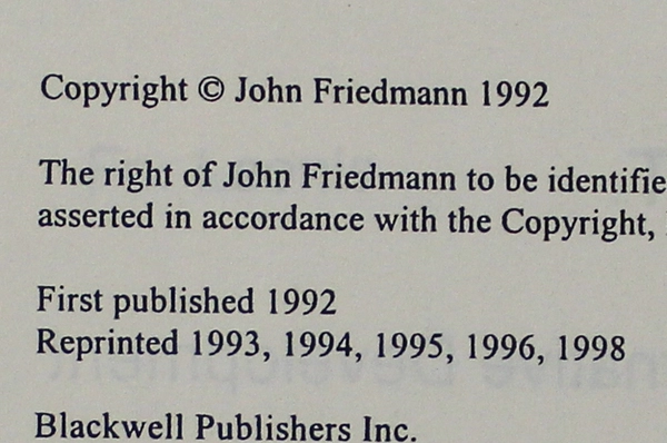 John Friedmann Empowerment Alternative Development Book Pre-Owned 1998