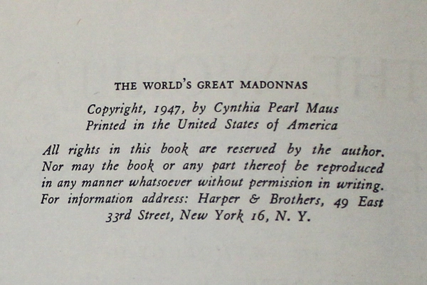 Antique The Worlds Great Madonnas Cynthia Pearl Maus 1947 Harper Brothers HC