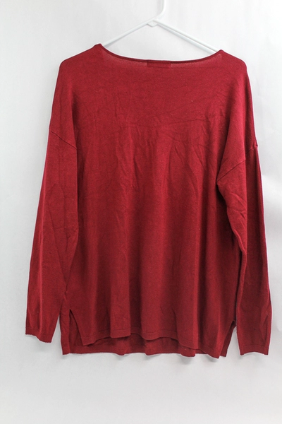 Roz & Ali Burgundy V-Neck Sweater M Beaded Long Sleeve Pre-Owned