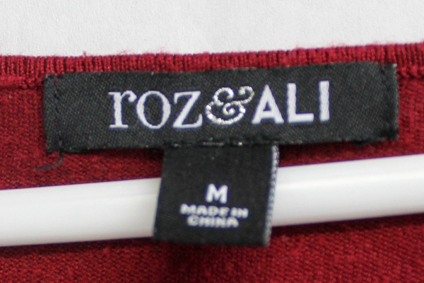 Roz & Ali Burgundy V-Neck Sweater M Beaded Long Sleeve Pre-Owned