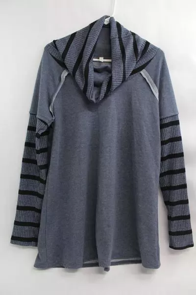 Mai Soli Women's L Large Slate Blue Ribbed Turtleneck Sweater - Pre-owned