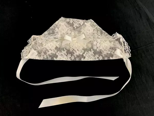 Vintage White Lace Infant Cap with Ribbon for Baptism or Communion