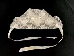 Vintage White Lace Infant Cap with Ribbon for Baptism or Communion