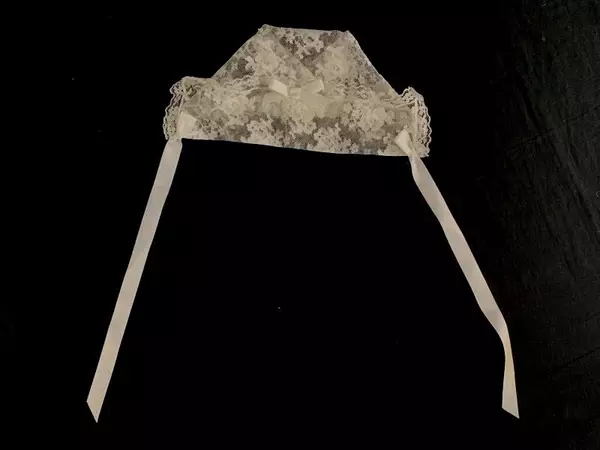 Vintage White Lace Infant Cap with Ribbon for Baptism or Communion