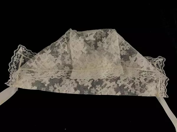 Vintage White Lace Infant Cap with Ribbon for Baptism or Communion