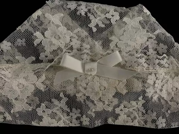 Vintage White Lace Infant Cap with Ribbon for Baptism or Communion