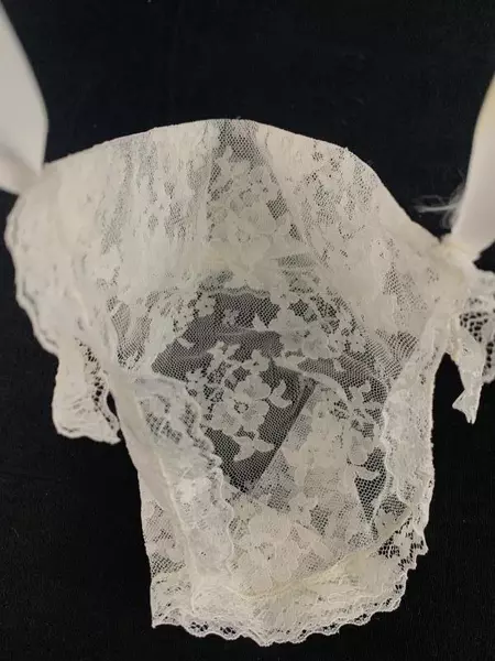 Vintage White Lace Infant Cap with Ribbon for Baptism or Communion