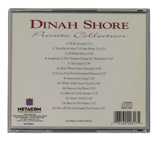 Dinah Shore Private Collection CD 1994 Metacom Records - Pre-owned