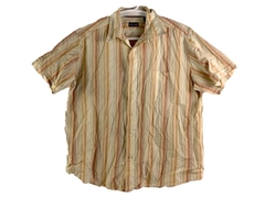 Vintage St John's Bay Men's XL Striped Short Sleeve Shirt Orange Tan Yellow