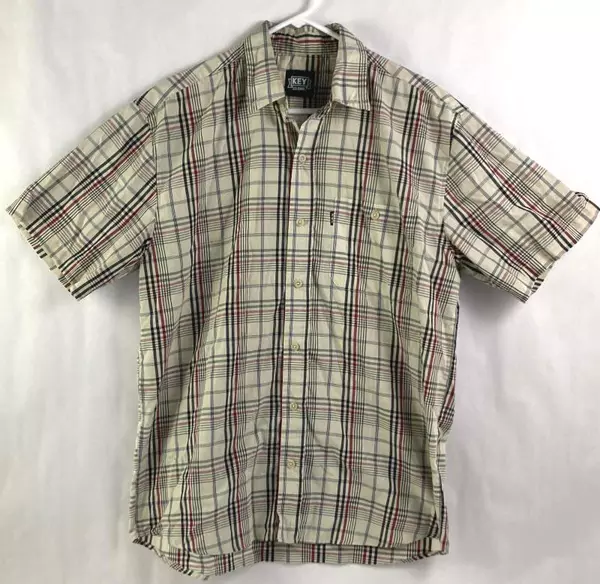 Key Men's Short Sleeve Plaid Shirt LR Red Black Tan - Pre-Owned Casual Wear