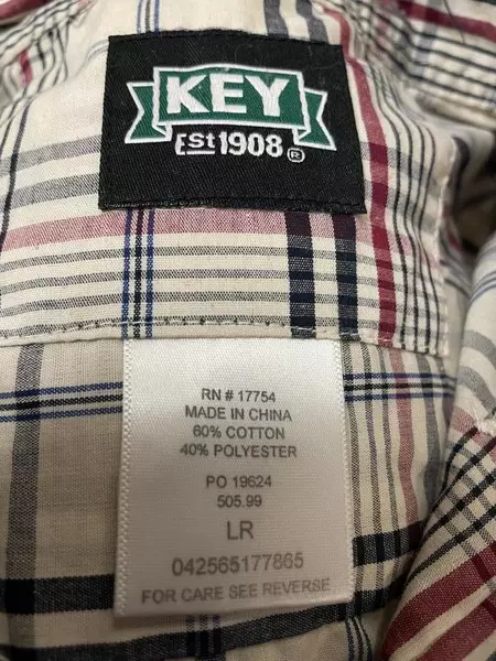 Key Men's Short Sleeve Plaid Shirt LR Red Black Tan - Pre-Owned Casual Wear