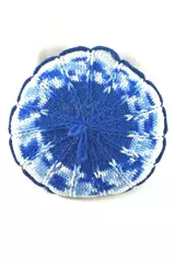 Vintage Blue & White Crocheted Throw Pillow 18" Round - Good Condition