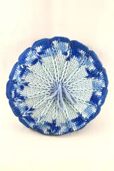 Vintage Blue & White Crocheted Throw Pillow 18" Round - Good Condition