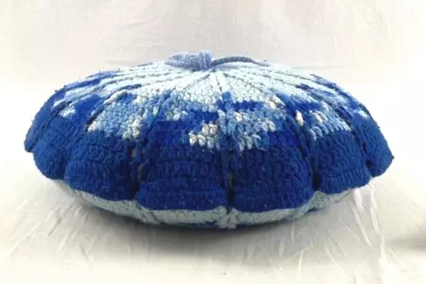 Vintage Blue & White Crocheted Throw Pillow 18" Round - Good Condition