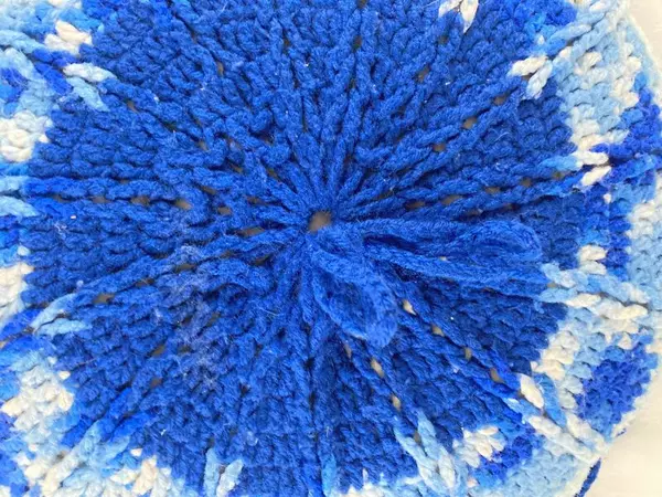 Vintage Blue & White Crocheted Throw Pillow 18" Round - Good Condition